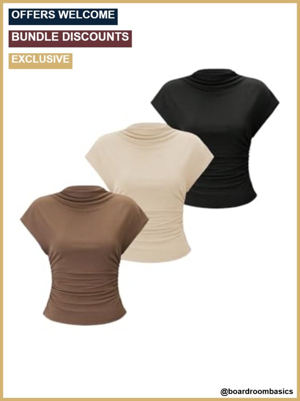 3 Pack Women's Mock Neck Ribbed Tank Tops Cap Sleeve Ruched
